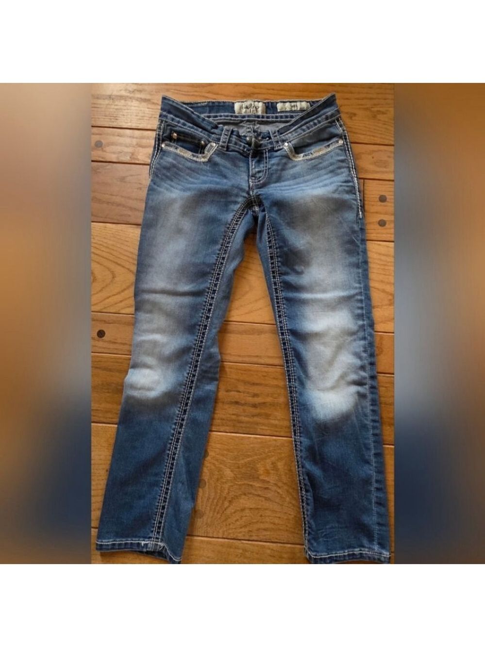 Daytrip Blue Straight Leg Jeans Silver Embellishments Size 26